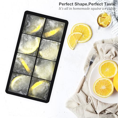 Image of Bangp Large Ice Cube Tray for Whiskey,2 Pack Stackable Big Ice Cube Molds Make 16 Big Whiskey Ice Cubes,Easy Release Square Ice Cube Maker for Cocktails,Whiskey,Soups and Frozen Treats