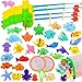 AUUGUU Outdoor Toys 58 Pcs Fishing Magnets Game 4 Poles, Nets & 50 Floating Fishes for Toddlers Age 3-5, Best Toy for Kiddie Pool Water Table Outside, Bath Toys for Bathtub