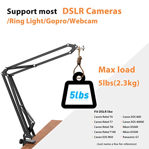 Overhead-Stativ für DSLR-Kameras, robuste Kamera-Schreibtischhalterung mit flexiblem Gelenkarm und Tischklemme für Canon… – Bild 5