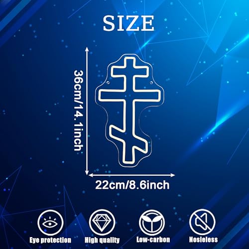 Image of Eastern Orthodox Cross Neon Sign, Christian Faith Neon Light LED Jesus Decor Sign, for Religious Wall Art Prayer Room Bedroom Living Room Sainthood Celebration Decor Birthday Gifts(14.1 * 8.6 In)