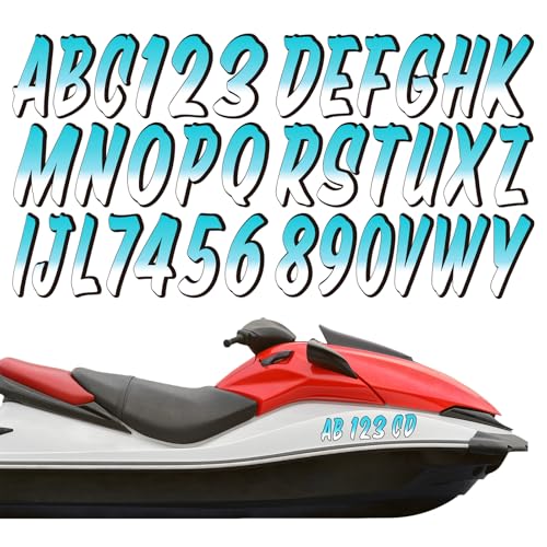Image of MotiMind 30 Pcs Boat Registration Numbers 0 to 9 and Name Decal Letters A to Z Waterproof Marine Boat Registration Numbers Custom Vinyl Stickers for Yachts Personal Watercraft(Gradient,Blue)