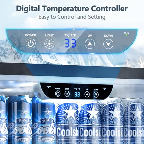Image of Coolski 24 Inch Outdoor Refrigerator for Patio, 180 Cans Under Counter Beverage Refrigerator Cooler with Stainless Steel Door, Built in or Freestanding for Home Bar Kitchen, ETL, NSF Approved