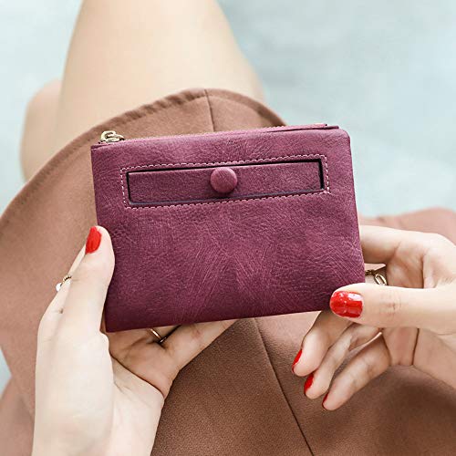 PofeeXIO Womens Wallets Small Rfid Ladies Bifold Wallet With Zipper Coin Pocket,Mini Purse Soft Compact Thin (wine Red)2