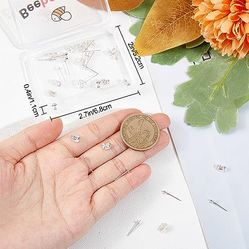 Beebeecraft 1 Box 20Pcs Pearl Cup Earring Post 925 Sterling Silver Stud Earring Findings 0.3mm Pin with 20Pcs Sterling Silver Plated Brass Ear Back for Half Drilled Beads DIY Jewelry Making - Image 3