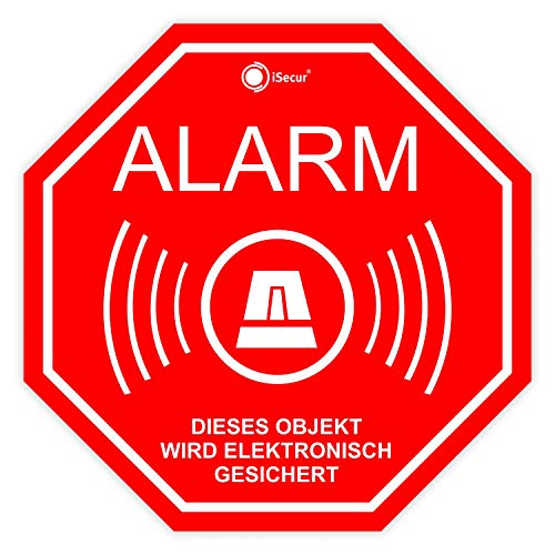 6er Alarm-Aufkleber-Set I hin_166 5x5 cm I Achtung Gebäude, Objekt ist elektronisch Alarm-gesichert I für Fenster-Scheibe, Tür I innenklebend wetterfest