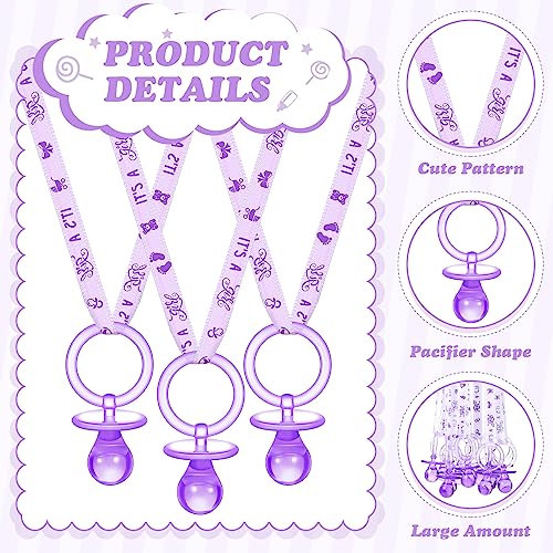 Image of Tigeen 36 Pcs Shower Party Pacifiers Necklace Acrylic Pacifiers Favors Plastic Charm for Shower Party Decorations Table Scatter, Girl Style(Purple, Light Purple)