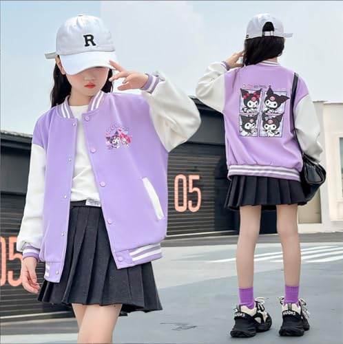 Anime Varsity Jacket for Girls Cartoon Printed Letterman Bomber Jacket Lightweight Button Down Baseball Coat4