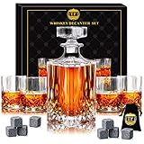 Whiskey Decanter Set with 4 Glasses & 8 Whiskey Stones, Whiskey Decanter Sets for Men, Valentine's Day Gift, Anniversary Birthday Gifts for Father Mother Husband, Decanter Set With Glasses for Bourbon