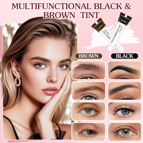 Eyelash & Eyebrow Color Kit,2 in 1 Professional Lash & Brow Color Kit Lash Color Kit with Brush Long Last Effect Up to 6 weeks,Natural,Safe & Easy Natural Brows Color DIY at Home (Black and Brown) - Image 6