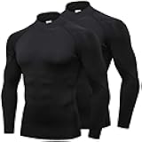Mens 2 Pack Mock Turtleneck Compression Shirt Long Sleeve Sports Undershirt Athletic Baselayer Running T-Shirt