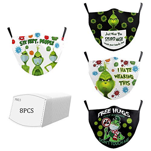 Grinch Funny Face_Mask Designer Halloween 3d Digital Print Cute Catton Funny Pattern Facial Decorations Bandanas for Kids