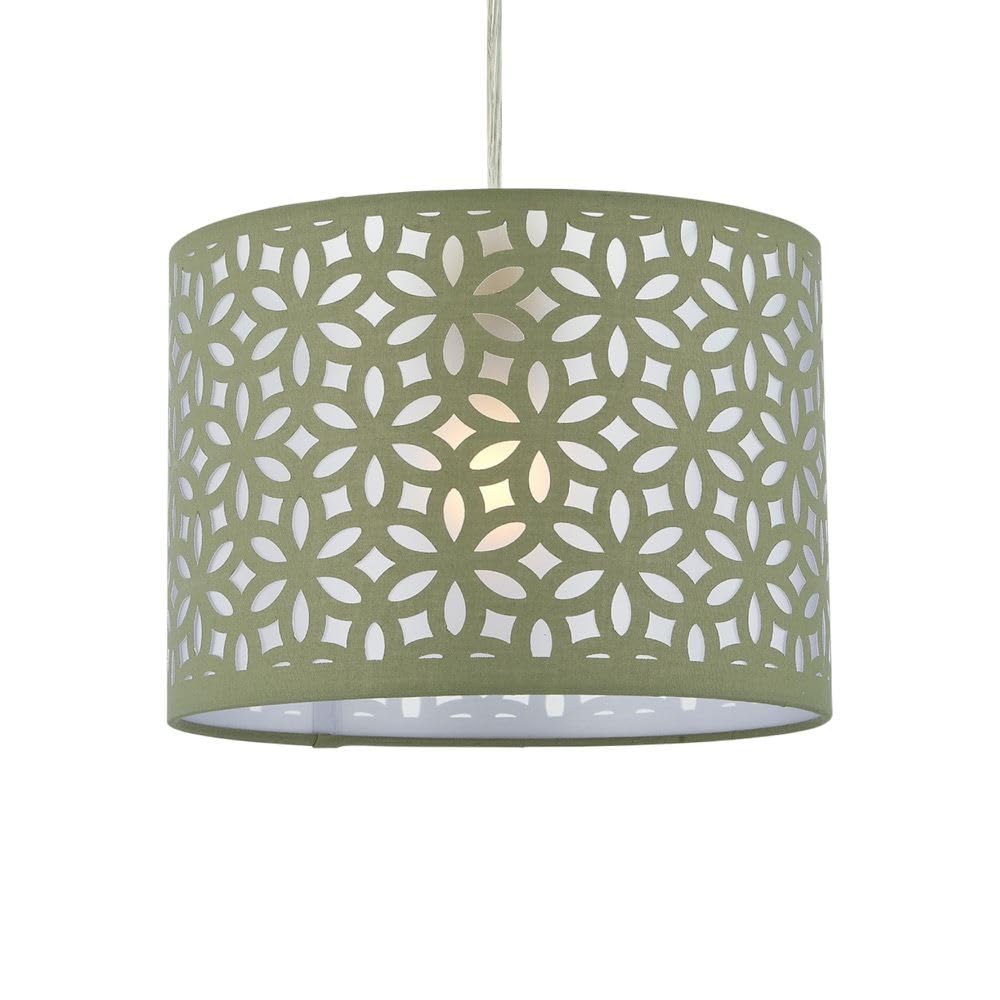 Firstchoicelighting Sage Green Pendant Shade, Easy Fit Ceiling Lightshade, Modern Cut Out Design, Diameter 25Cm