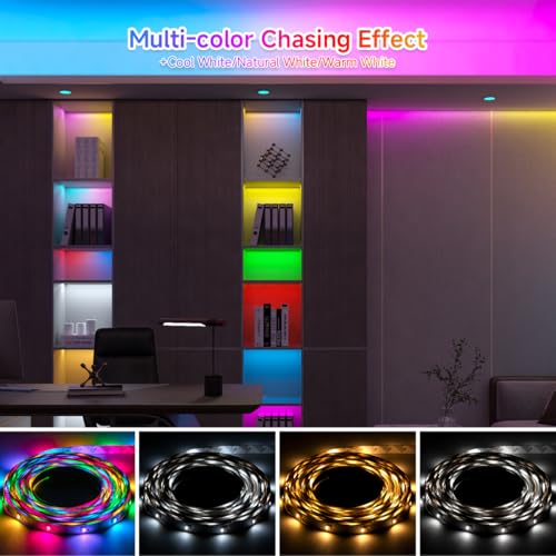 Image of BTF-LIGHTING SK6812(Similar WS2812B) UL Listed RGBW RGB+Cool White(6000K) Individually Addressable DC12V 16.4FT 30LED /m 4 Colors in 1 Light Dream LED Strip IP30 White PCB(No Adapter or Controller)
