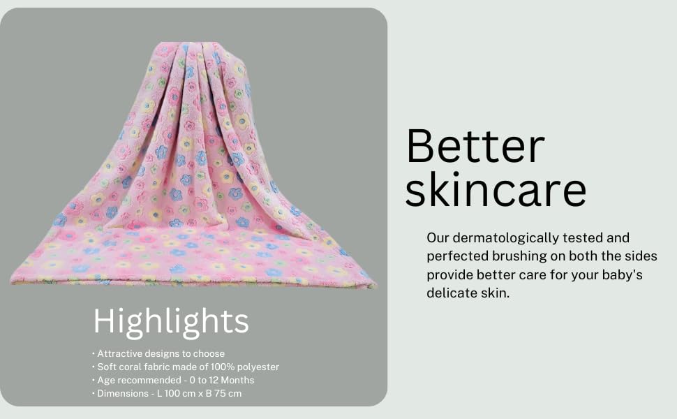 Image of Swissberry Baby Blankets New Born Crib Printed Sheet Blanket for Baby Boys & Baby Girls, L 100 cm x B 75 cm, Pack of 2 Pc. | Super Soft, Cozy & Comfortable Blanket(Pink Flowers)