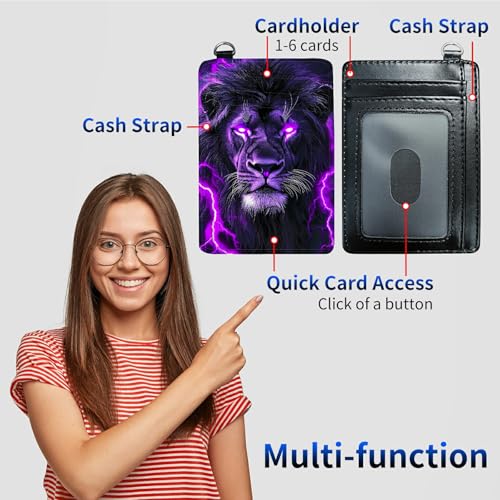 Purple Flame Lion Front Pocket Wallets for Men Women, PU Leather Slim Men's Wallets, Card Cases & Money Organizers RFID Blocking Wallet with Wrist Rope for Travel, Outdoors, Home, Shopping2