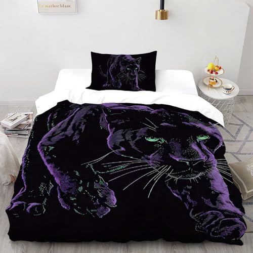 SHOVERKD Violetta leopardoo Copriletto 3D Stampa selvaggio Le Animalii Biancheria Da Letto Microfibra Leggera Chiusura A Zip Per Bambini/Ragazzi Con 1 Federe Single(135x200cm)