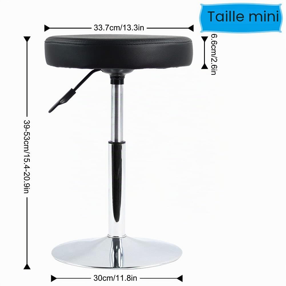 FURWOO Tabouret de Barbier Rond en Cuir PU Rotatif Réglable en Hauteur sans Dossier Tabouret de Salon de Consultation de Bar de Cuisine Multifonctionnel Noir