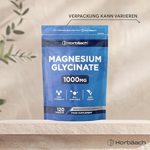 Magnesium Bisglycinat Hochdosiert 1000mg | Glycinat liefert 200 mg aus elementares Magnesium | 120 vegane Tabletten | von Horbaach