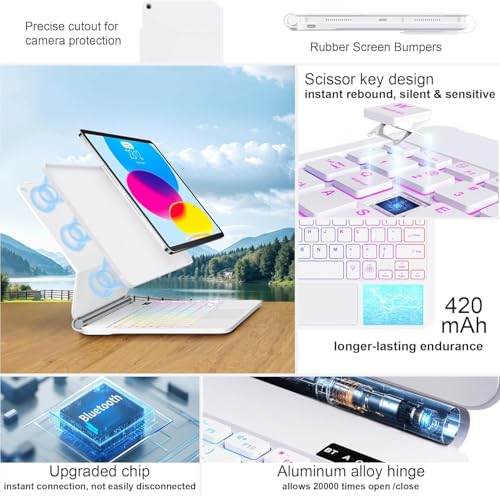 Image of for iPad (A16) 11th /10th Generation Case with Keyboard - Magic-Style Magnetic - Floating Cantilever Stand - Backlit - Multi-Touch Trackpad Keyboard Case for iPad 11 inch &10th Gen 10.9 (White)
