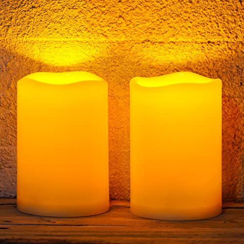 Image of Homemory 4 inchx6 inch Large Solar Candles Outdoor Waterproof, Dusk to Dawn, Solar Powered Flameless Candles for Outdoor, Lanterns, Set of 2