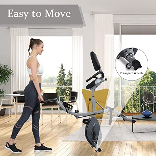 Pleny Folding Exercise Stationary Bike | 3-In-1 Foldable Indoor Cycling Exercise Bike | Magnetic Upright Workout Bike With Arm Exercise Resistance Bands And For Home Gym #TOP6