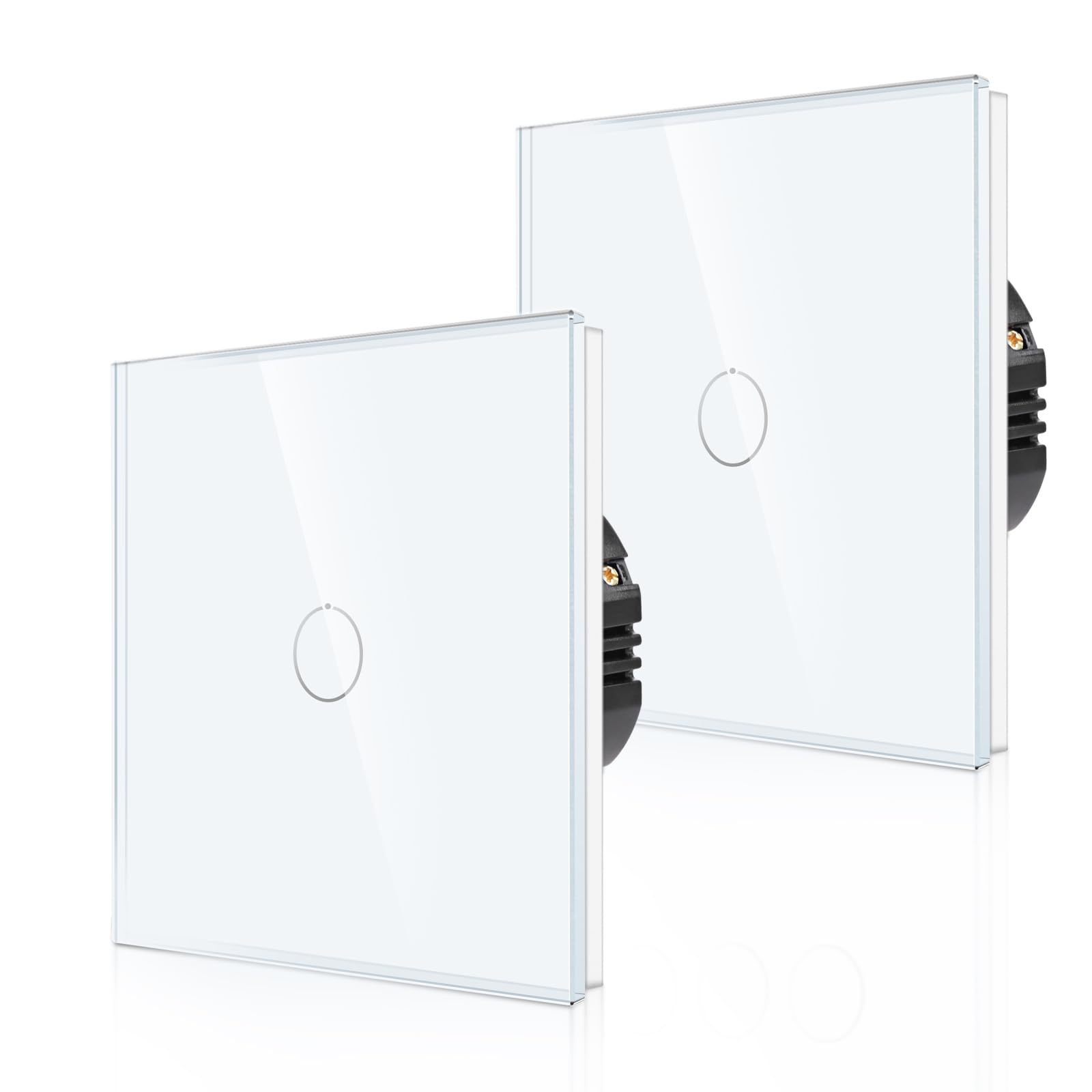 Pack de 2 interrupteurs va-et-vient encastrés CNBINGO Touch en blanc - simple interrupteur d'éclairage avec LED d'état et panneau en verre - 1 interrupteur mural - Paire uniquement avec cette série