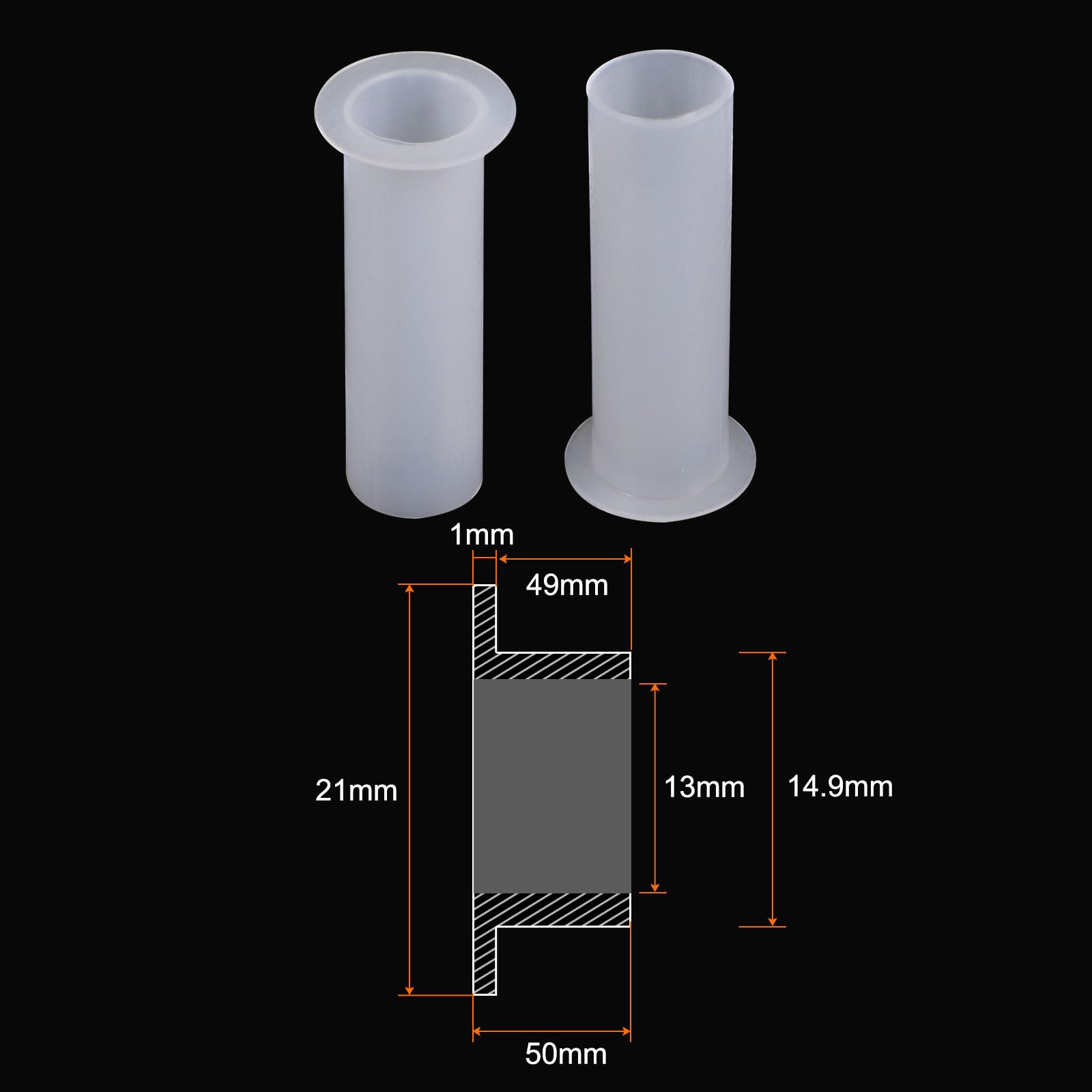 QUARKZMAN 4pcs Bride Manchon Roulements 13mm Alésage 14.9mm OD 50mm Longueur Nylon Douilles pour Arbre, Blanc