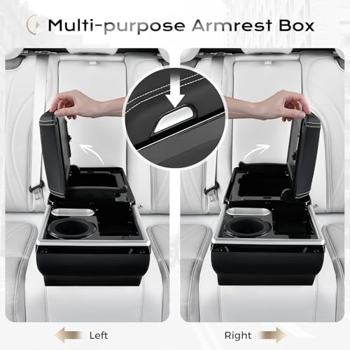 Image of Coverado Center Console, Universal Bench Seat Center Console, Truck Back Seat Car Organizer with Cup Holder, Rear Central Car Armrest Box with Storage, Black