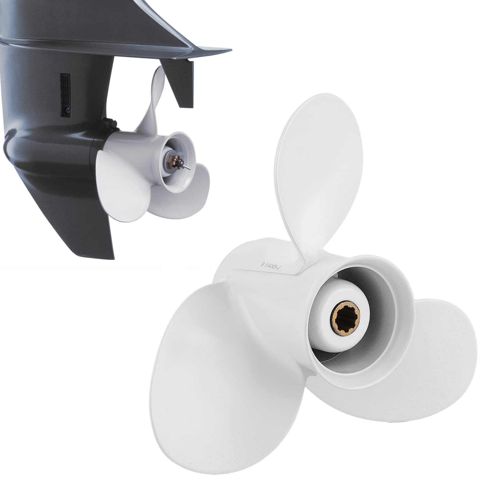 Qiilu Schrauben für Bootsmotoren, 3 Blätter Außenborder Propeller 9 1 / 4x8 Hochdruck 8 Zahn Passend für Yamaha Außenborder 9,9-15 PS Motor 63V-45947-00-EL