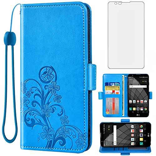 Asuwish Compatible with LG Stylo 2 2+/Stylus 2 Plus/Stylo2 V 2V Verizon Wallet Case and Screen Protector Flip Purse Accessories Wrist Strap Credit Card Holder Cell Phone Cover for G LS775 VS835 Blue