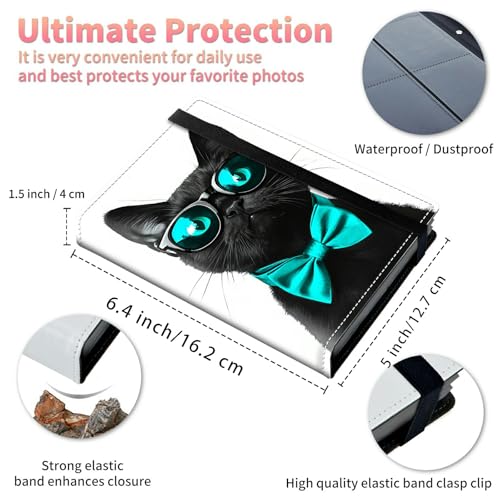 Image of Wedding Albums 4x6 120 Pockets Photos with Strong Elastic Band, Small Mini Albums Sheet Protector Folder for Photos, Album for Family Anniversary Women Men Vacation Gift, Black Glasses Cat
