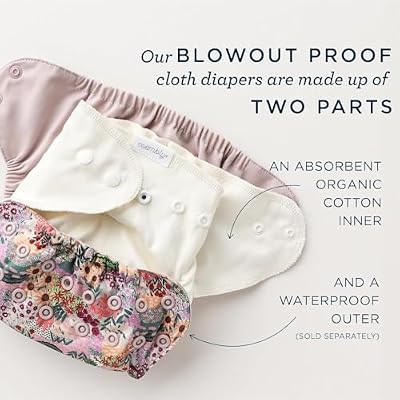 Esembly Cloth Diaper Bundle Set - 3 Organic Cotton Absorbent Inners and 1 Waterproof Outer Diaper Cover - Reusable, Washable, Snap Closure Cloth Diapers - Size 1 (7-17lbs), Botanic Gardens