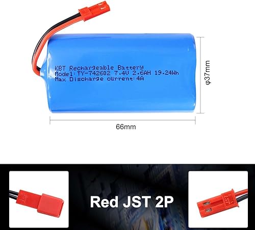 Miniatura 2 de KBT 7.4V 2600mAh Paquete de Batería Recargable de Iones de Litio, Enchufe JST-2P Rojo Baterías de Iones de Litio para Productos Electrónicos,
