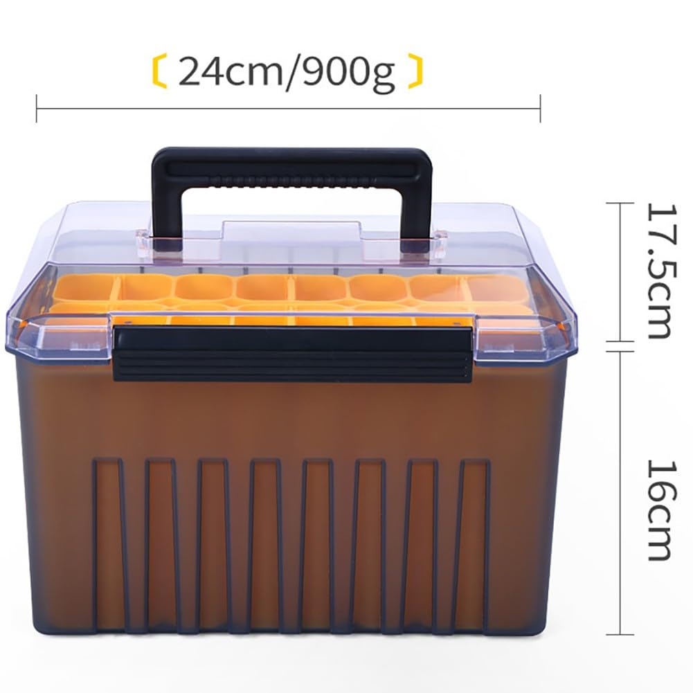 Caja de aparejos de pesca de 24 rejillas con base impermeable, contenedor compacto de ABS con separadores ajustables y asa para almacenamiento de pulpos, color amarillo