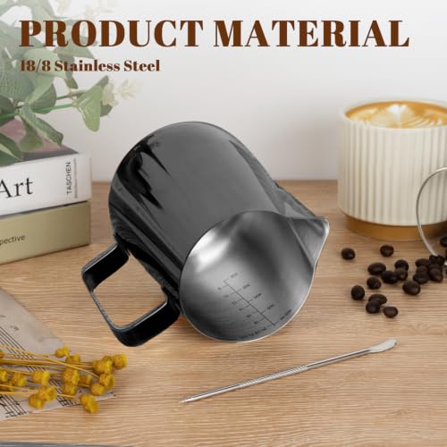 Image of Amrules Milk Frothing Pitcher 20oz Frother Cup Barista Tools, Bright Black