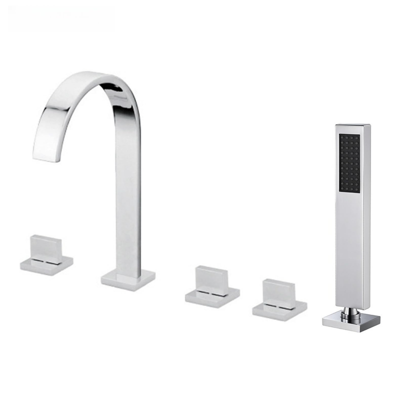 SnamicE Bath Taps Black Waterfall Tap Bath Tub Mixer Tap with Shower 4 Hole Bath Tap with Pull Out Shower Head & Hose,Chrome