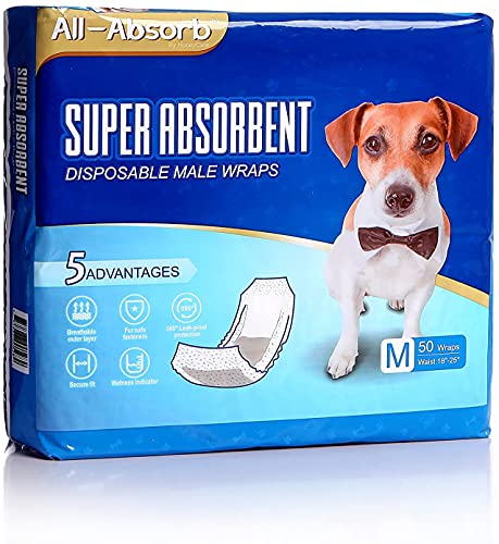 All-Absorb A24 Male Dog Wrap, 50 Count, Medium, 1 Boxes