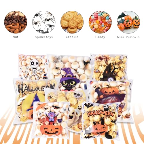 koutey 200 Pcs Halloween Goodie Bags Small Cellophane Treat Bags, 8 Styles Self Adhesive Clear Cookie Treat Candy Bags for Halloween Party Favors, Homemade Crafts, Snack Goody Gift Packing - image 3