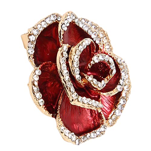 Image of Women Flower Brooch Pin Petal Burgundy Wedding Exquisite Retro Alloy Rhinestone Petal Brooch Pin Party Elegant Exquisite Art Brooch for Women Brooch Simple Pin