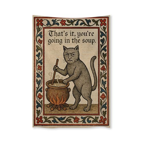 FoxUncle Weird Medieval Cat Woven Tapestry Vintage Medieval Cat Aesthetic Wall Art Funny Quirky Animal Wall Decor 40 x 60 inches Home Decor for Living Room Hallway Bedroom