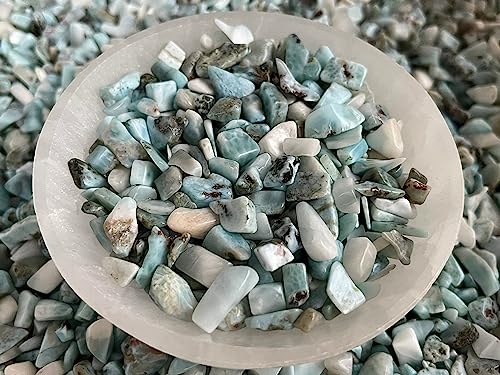 Image of 2 oz Lot Natural Semi Tumbled Larimar Gemstone Chips, Larimar Crushed Mini Crystals, Undrilled Crystal Chips (Larimar)