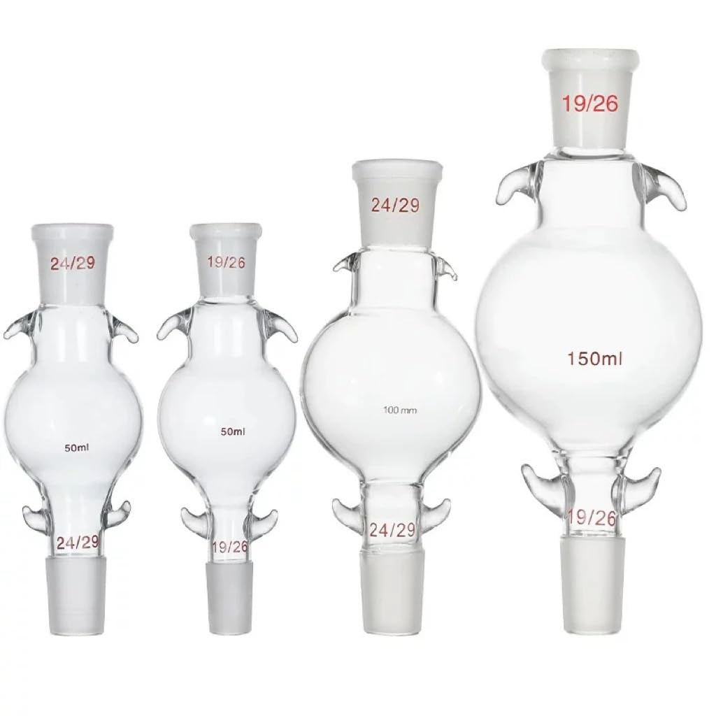 1Pcs 50ml to 1000ml Lab Glass Chromatography Solvent Reservoir Cushion Ball Standard Joint Chromatography hy Column Storage Ball(50ml-(19-26) X2)