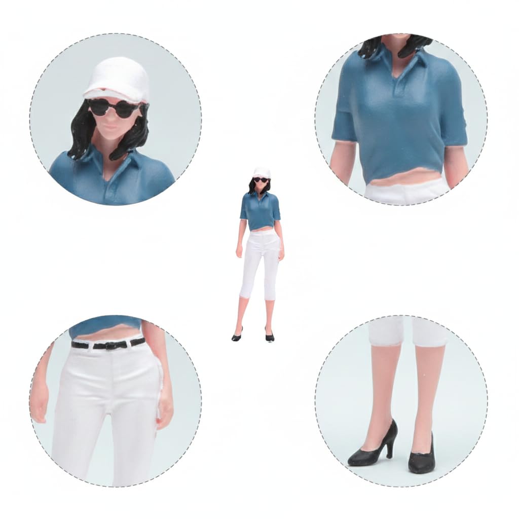 harayaa Figura Mujer en Miniatura con Gorra Blanca Cabello Oscuro y Zapatos Tacón para coración Escritorios Acuada para Exhibición en Maquetas y Arreglos, Mujer de Moda con Gorra, Escala 1/24