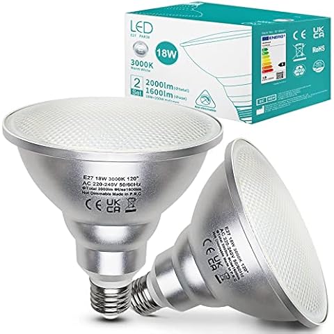 Unikcst 2 X 18W PAR38 E27 ES LED Floodlight Bulb Warm White 3000K Reflector Light 2000LM, Eqv.to 180W Halogen Lamp 240V, Not Dimmable Cover