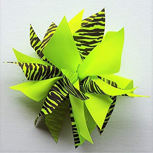 Generic ZNLG Pom Extra Large Zebra Neon Lime Green Hair Bow With 2 Inch French Clip cover