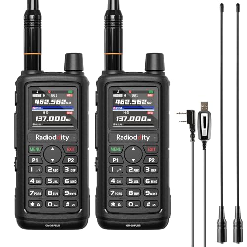 Radioddity GM-30 Plus GMRS Handheld Radio, GMRS Repeater Capable Long Range NOAA/UHF/VHF/Airband Scanner & Receiver, 1000 Channels, GPS Tracking, Programming Cable+15.5” ANT, 2 Pack (Chirp Compatible)