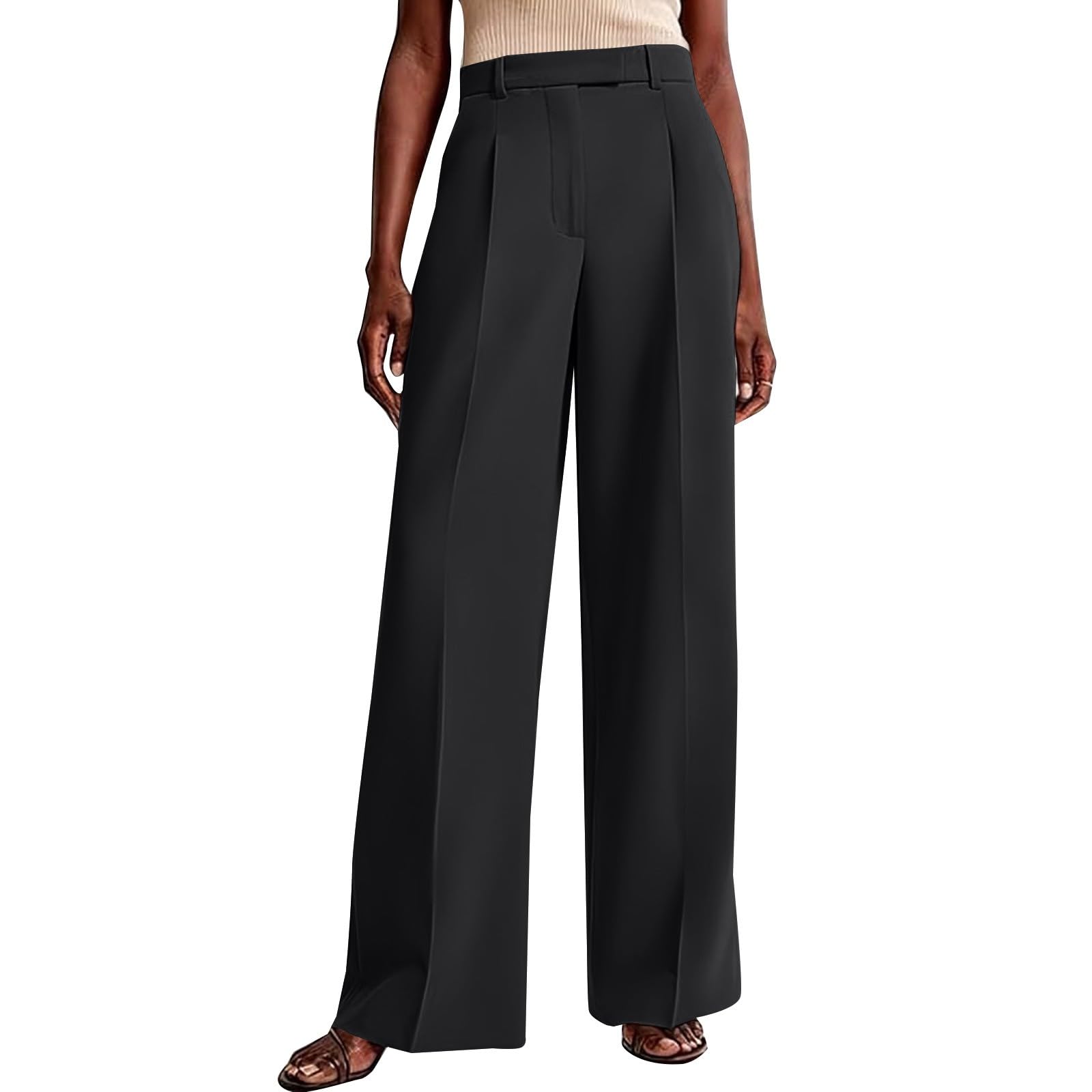 Pantaloni in tessuto da donna, a vita alta, palazzo, elasticizzati, con