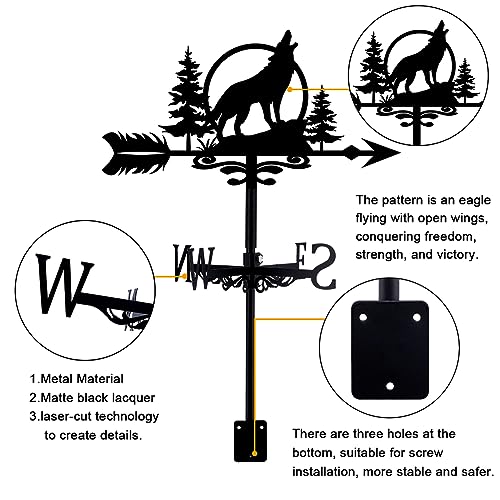 Superdant AJEW-WH0265-026-US23 Wolf Weather Vane Moon Wrought Iron Wind Vane Forest Garden Weathervane Wind Direction Indicator thumb #2