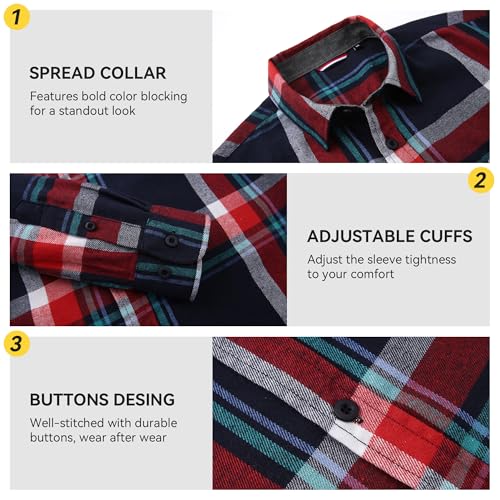 Image of WARHORSEE Flannel Shirt for Men Long Sleeve Button Down Plaid Shirts | Soft Cotton Blend for Multi-season Wear, Lightweight yet Warm, Dual buttoned storage pockets, Machine Washable Easy Care