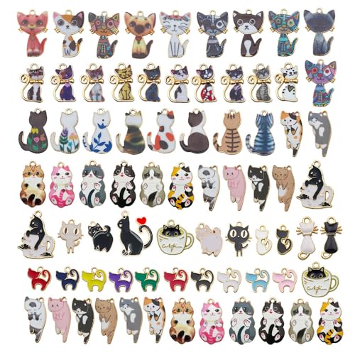 WOCRAFT 120pc Assorted Enamel Bracelet Cat Charms for Jewelry Making Crafts DIY Necklace Bracelet Keychain Crafting Charms Kit (SN815)